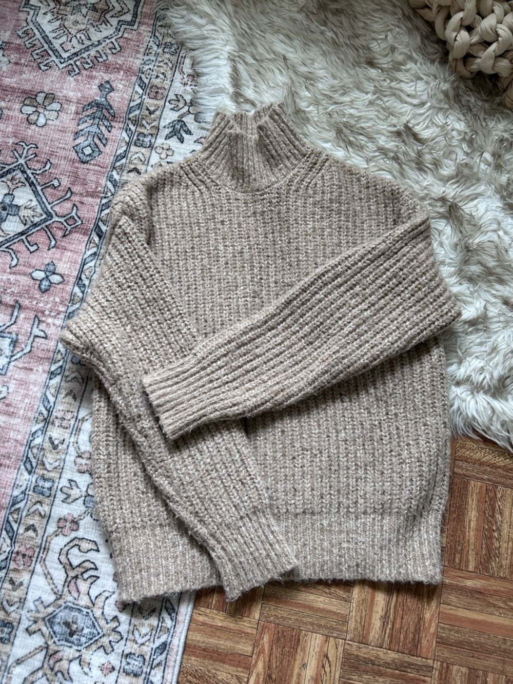 Dynamite Chunky Mock Neck Sweater - Beige/Tan